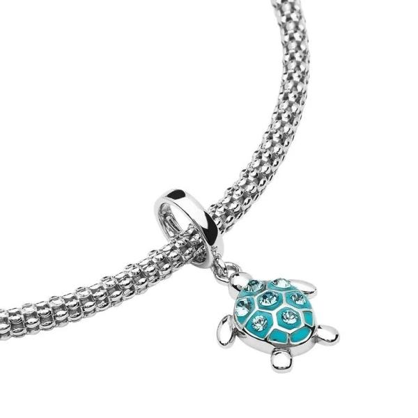 Sea Turtle  Drop Charm Bead  with Crystals crafted in Sterling Silver For Flawless Finish