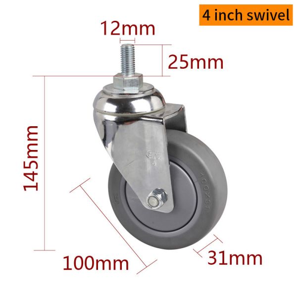 Grey Industrial Metal Casters 100mm 4 Swivel Caster Wheels 5724S-57