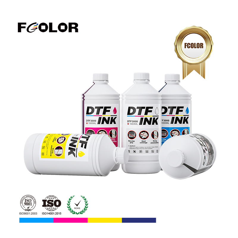 FCOLOR Eco Friendly DTF Pigment Ink Vibrant Colors T-Shirt Heat Transfer Printing Tinta 1000ml PET Transfer Film WMYCK DTF Inks
