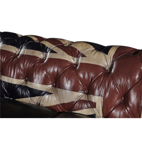 Europe Retro Black Three Seater Leather Chesterfield Couch With Union Jack