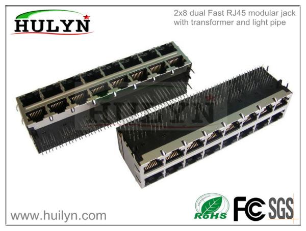 2X8 Fast Stacked RJ45 Jack With transformer and light-pipe LEDs