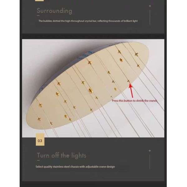 Lumière pendant d'escalier de luxe moderne intérieur de l' hôtel or / noir Crystal Stick Design