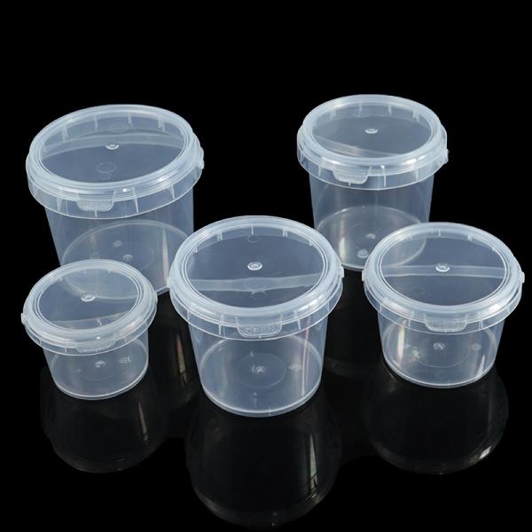 500ml 1L 2L 3L 4L 5L Factory Supply Handle Food Grade Packing Bucket Round White Clear Plastic Round Bucket With Lid