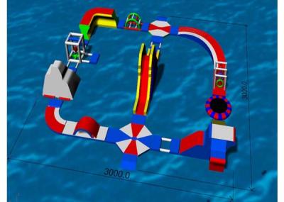 Red / Blue Exciting Floating Water Playground , 0.9mm PVC Giant Inflatable Aqua Park For Wedding
