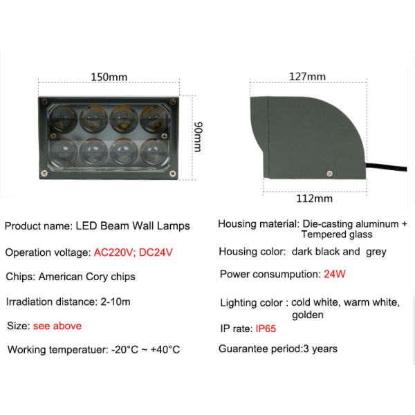 24W LED Beam Wall light spot light ultra long distance outdoor waterproof light column Roman column super bright outdoor