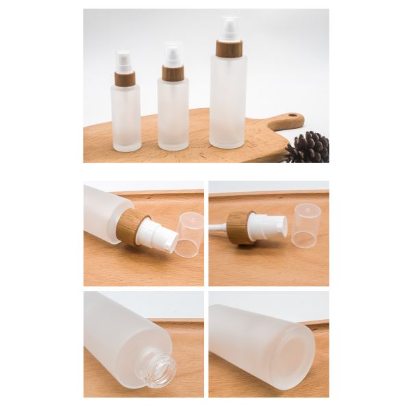 100ml Frosted Glass Bottle with Bamboo Pump Cosmetic Toner Container Skin care