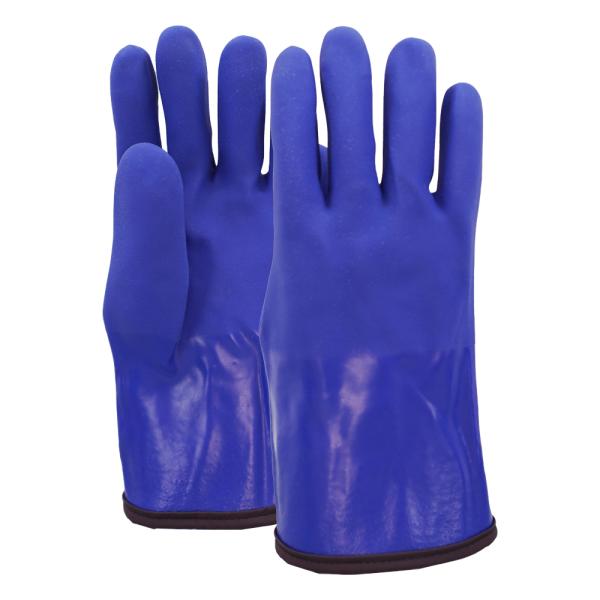 Blue PVC Winter Work Chemical Gloves Warm Fleece Liner Textured Grip 30cm Safety Gloves