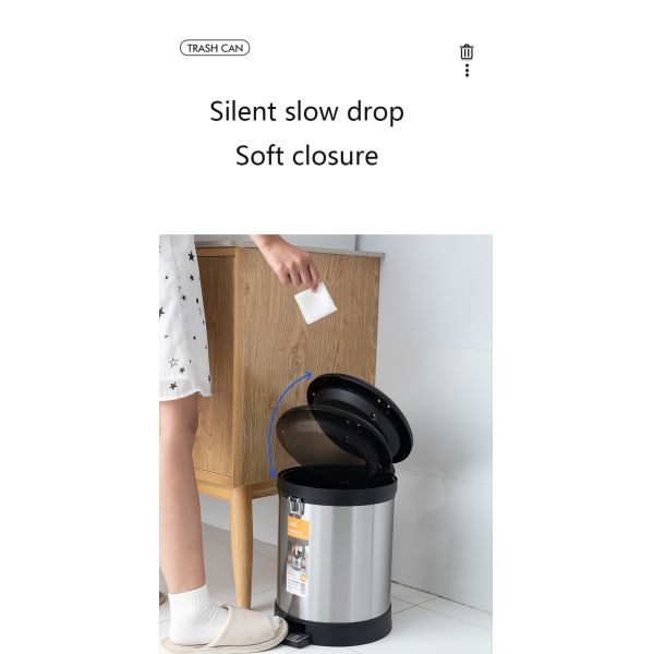 Stainless Steel Kitchen Compressible Trash Can Household Living Room Pedal Toilet Deodorant Slow Drop Foot on Trash Basket