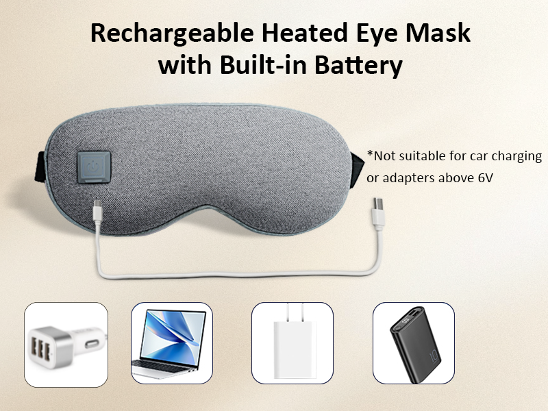 Electric Heated Eye Mask Built-in Carbon Fiber Heating Sheet, Soft Inner Lining Insulation Cotton Warm Eye Mask, 1000mAh Portable Adjustable Temp Heating Eye Mask to Soothe Tired Eyes