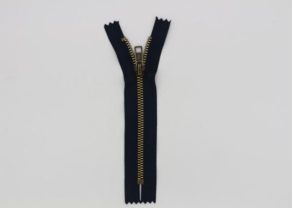 Closed End 7 Inch Gold Metal Zipper , Flame Retardant Vintage Metal Zippers