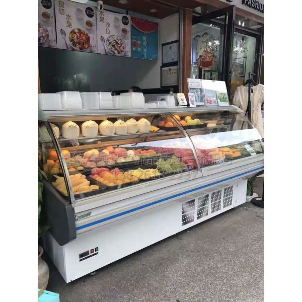 Deli Food Curved Glass Meat Display Refrigerated Case Dynamic Cooling