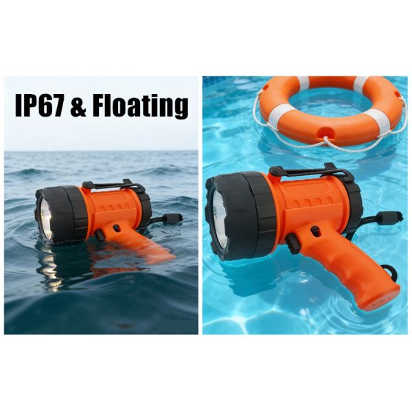 Compact 6000 Lumens Rechargeable LED Spotlight IP67 For Marine Site