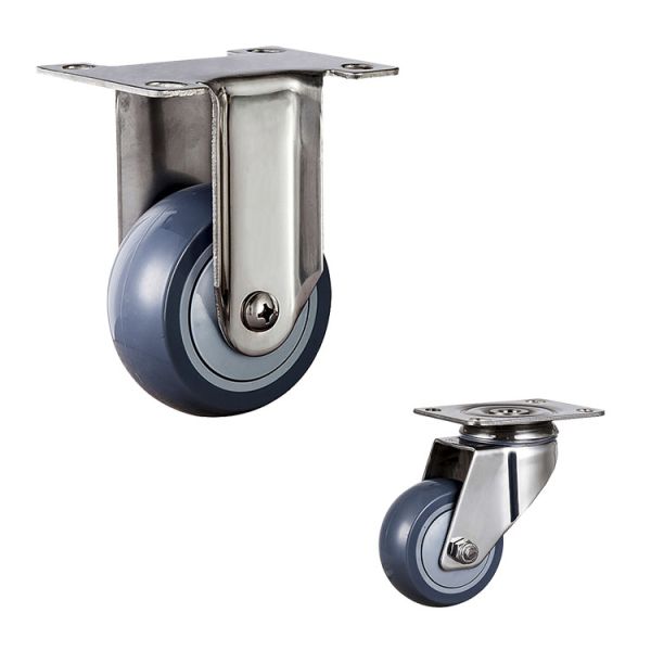 3''  Waterproof Trolley Fixed PU Stainless Steel Caster Wheels