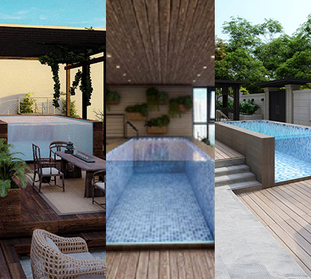 Piscine préfabriquée en plaque murale acrylique transparente personnalisée avec réservoir de filtre et conception brune