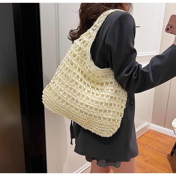 Bolsas Personalizadas Logo Bolsos De Paja Tejida Custom Raffia Clutch Woven Crochet Shoulder Women Handbags Beach Straw Bag Mesh Beach Bag Crochet Tote Bag Straw Crochet Purses for Women Raffia Tote