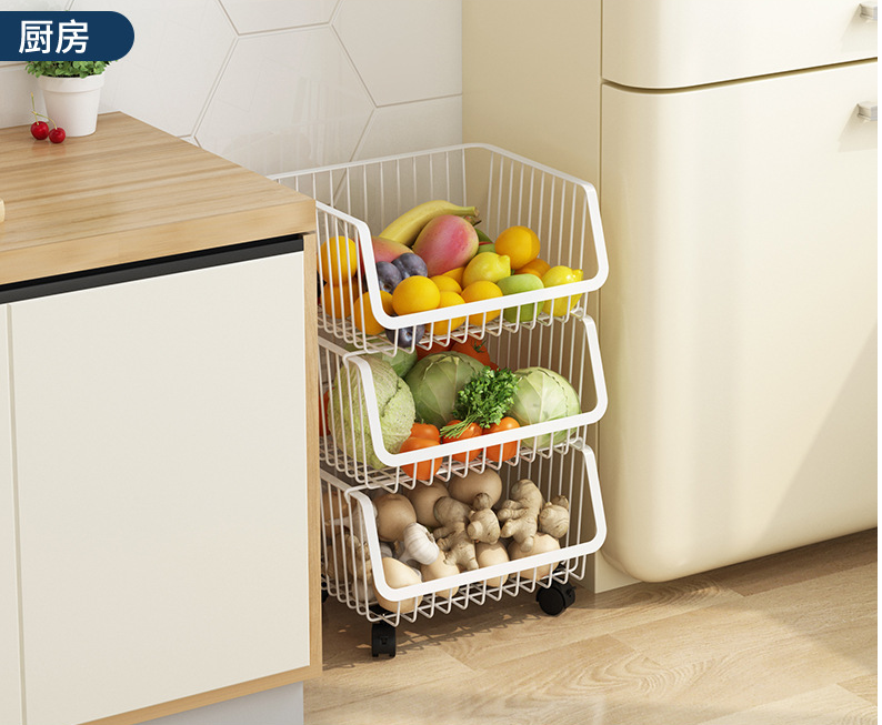 5 Tier 105cm Height Steel Kitchen Basket Rack For Vegetable Storage