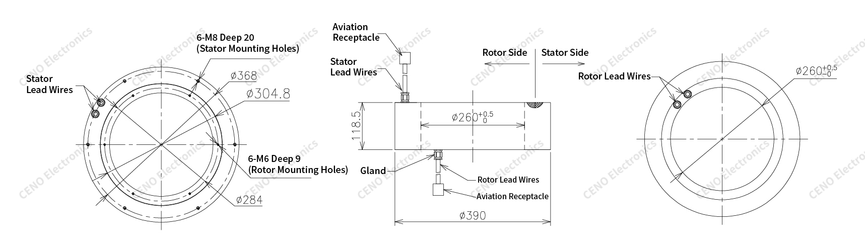 260mm Large-Bore Through-Hole Slip Ring with IP65 & Aviation Connectors