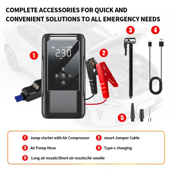 Electric Emergency Car Battery Charger Booster Pack Air Pump 150PSI Car Portable Tyre Inflator