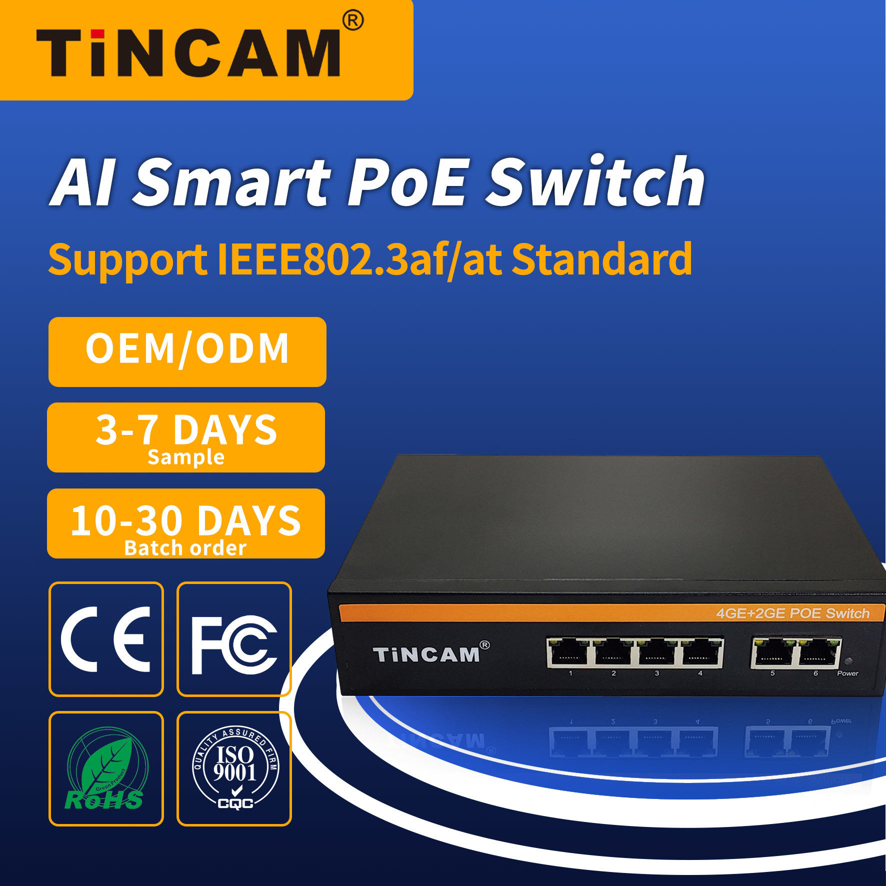 4-Port Gigabit PoE Switch with 2 Gigabit Uplink Ports IEEE 802.3af/at 30W per Port 65W Built-in Power Supply TBC-PS5106N