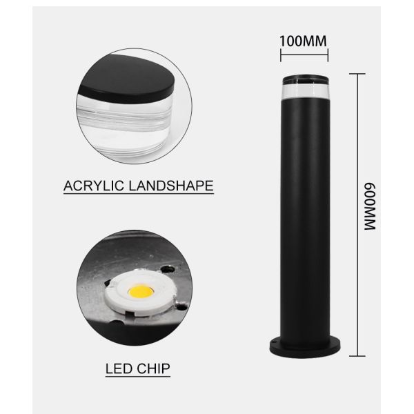 Night LED Lawn Lights Landscape park 100x100x600MM 7W 3000K Black