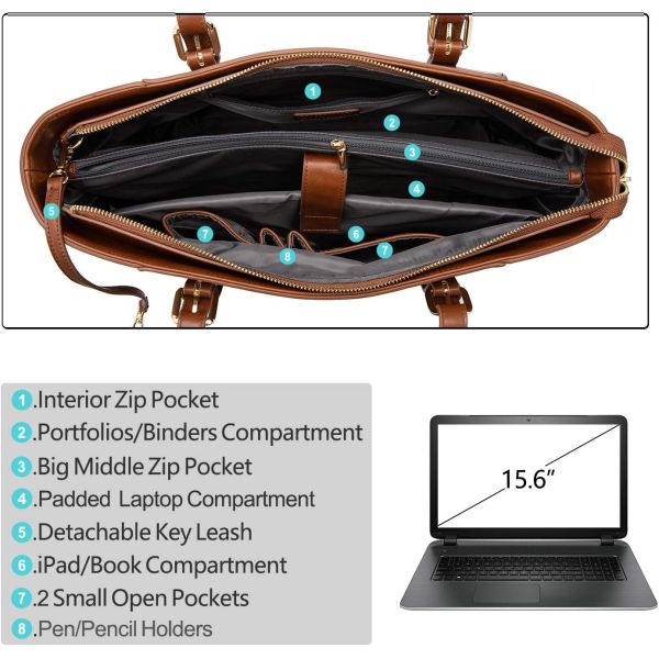 Lovevook LATEPUTTURE BALSA DE MUJERES, BALSA DE COMPUTADOR de cuero estructurado, bolso de trabajo profesional, elección del profesor/abogado,