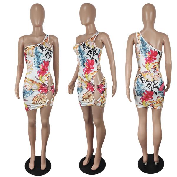 Women'S Printed Sexy XXL One Shoulder Beach Dress