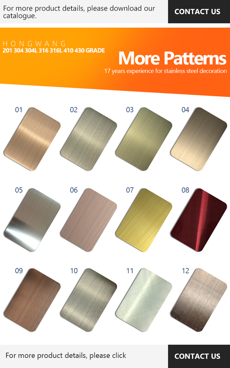 201 304 PVD Color Decorative Stainless Steel Sheet 1000x2000mm For Wall Skin