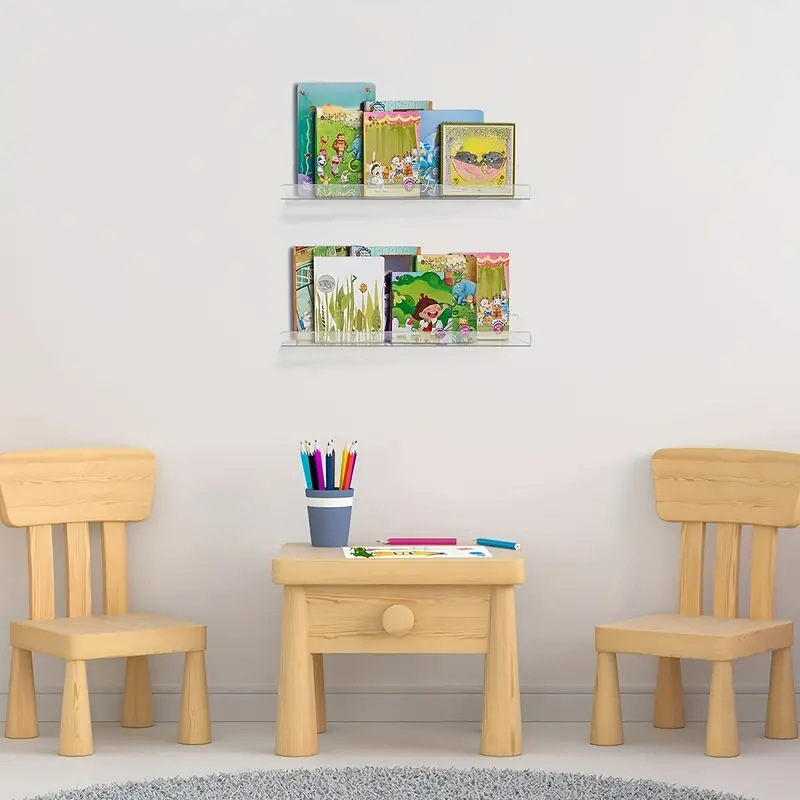 Punch-Free Acrylic Wall Shelf for Bathroom Single Tier Wall Hanging Bookshelf and Decoration Storage Shelf