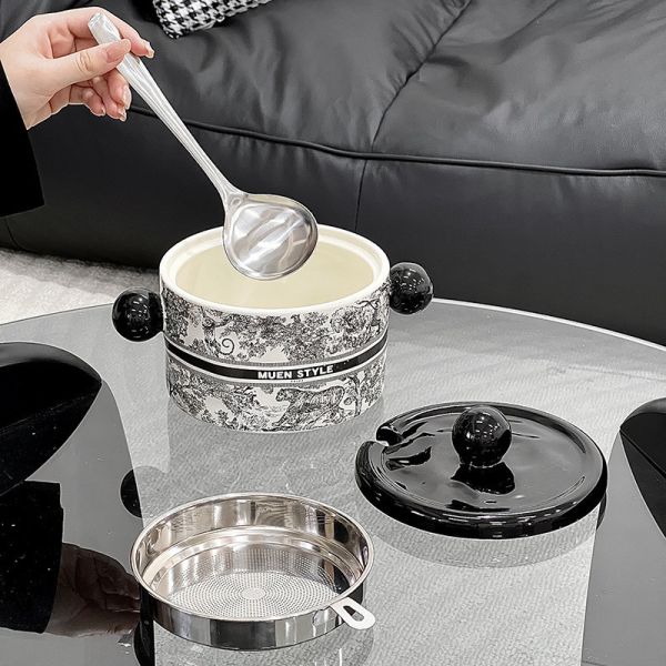 Jungle Style Microwavable Seasoning Storage with Ceramic Strainer Amphora Lard Jar