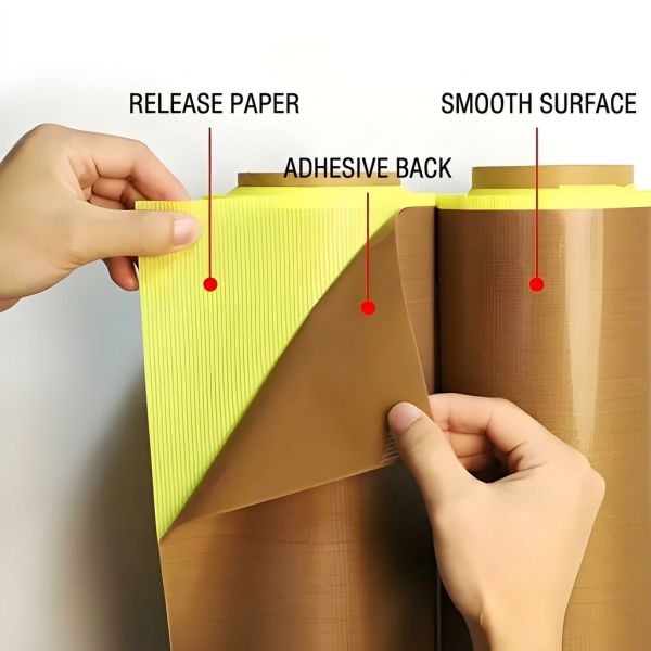 Brown PTFE Fiberglass Tape With Yellow Release Paper 260℃ High Temperature Resistance Fiberglass Reinforced Non-stick Teflon Cloth Tape