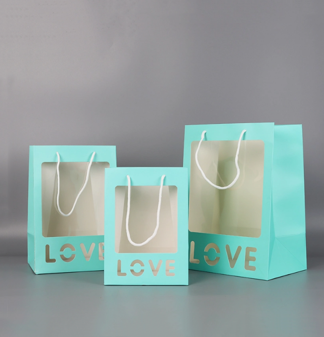 Stock Window Flower Lover Gift Tote Carrier Shopping Paper Packaging Bag