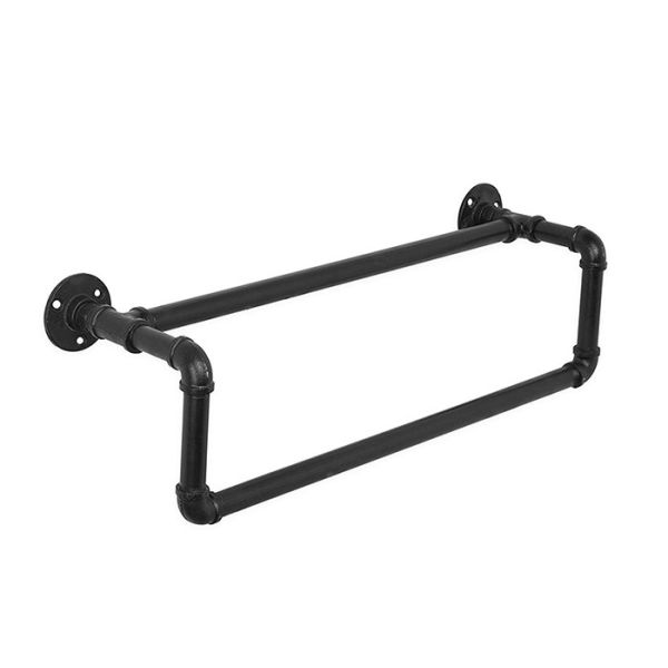 Black Malleable Iron Pipe Industrial Pipe Coat Rack Wall Mounted 2 Tier Hanging Garment Rack