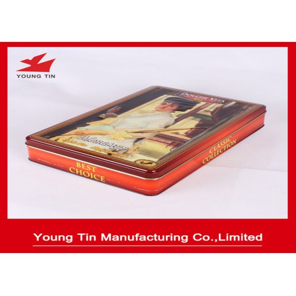 Large Rectangle Metal Fancy Food Packaging Tins Silver Lacquer Inside