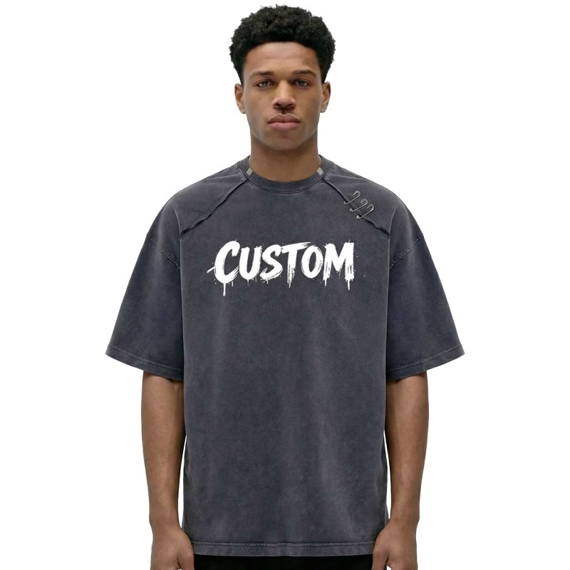 Custom Distressed Heavyweight Cotton T Shirts Vintage Wash Oversized Streetwear
