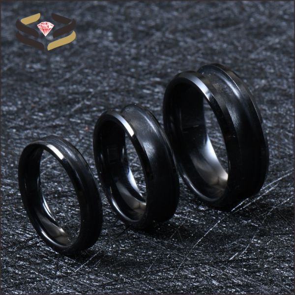 Anillos de cerámica para bodas negros para hombre y mujer, 4 mm, 6 mm y 8 mm, con incrustación personalizable