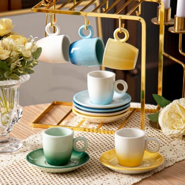 90ml porcelana copos de café e pratos conjunto de 6 para luxo café expresso placa logotipo personalizado
