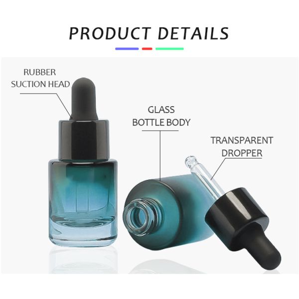 Logo Silk Print Glass Cosmetic Bottles Flat Shoulder Empty Serum Bottle With Droppe