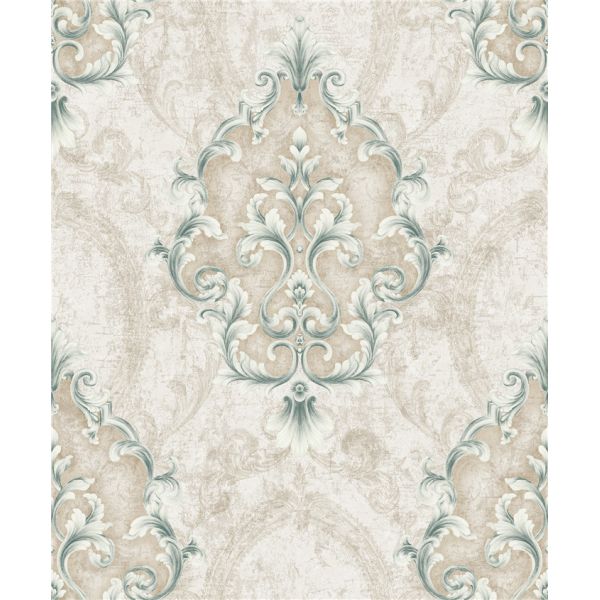 Removable Light Green Modern Damask Wallpaper Country Style With Non Woven Materials