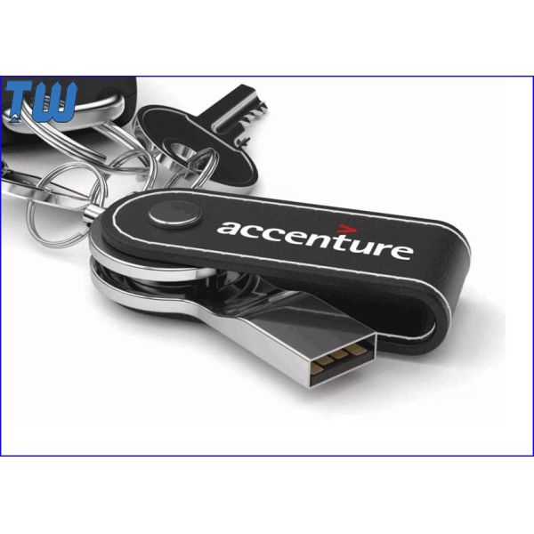 Leather Key Chain Swivel 4GB Pen Drive 3D Debossed Logo USB Memory Stick