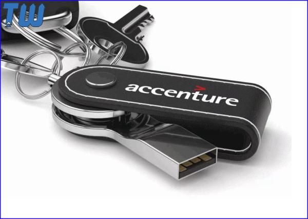 Leather Key Chain Swivel 4GB Pen Drive 3D Debossed Logo USB Memory Stick