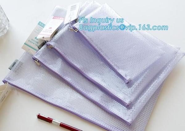 k document file bag, Document File Folder /Document Bag, Mesh pattern plastic zip bag with handle file bag, slider