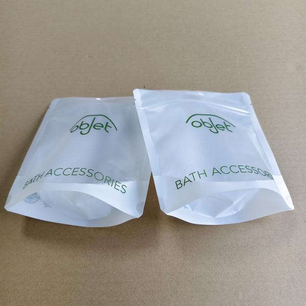 Premium Translucent Stand Up Bags For Bath Accessories Packaging With Water-Resistant And Sealing Zipper Closure.