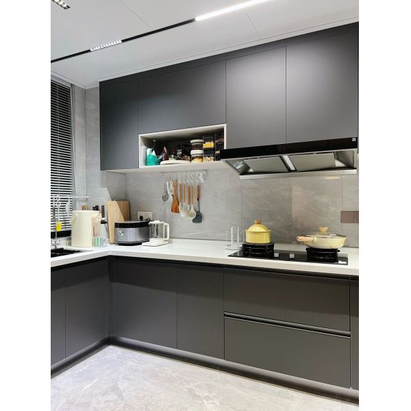 Armoire moderne en contreplaqué, ensemble de meubles complet avec îlots, cuisine sur mesure