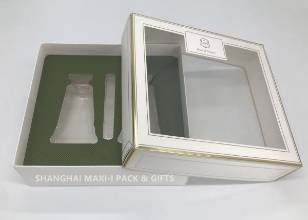Fancy Square Cardboard Gift Boxes With Lids Clear Pvc Window Plastic Tray Foldable