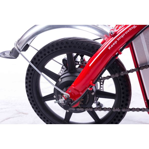 Red 14 Inch Portable Electric Bike , Mini Electric Touring Bike One Speed