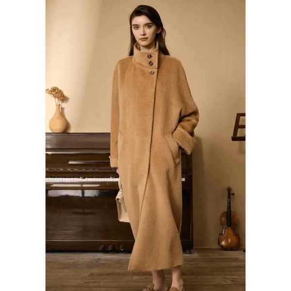                  Winter Mongolian Cashmere Overcoat Luxury Ladies Long Alpaca Wool Trench Coat Women 100% Wool Cashmere Handmade Coat for Women             