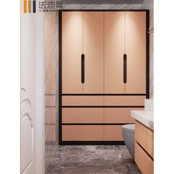 Orange Stainless Steel Bathroom Vanity with LED Mirror & Tall Storage
