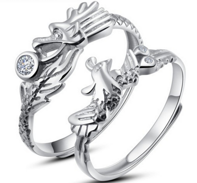 Dragon and Phoenix couple jewelry Silver jewelry for men and women opening