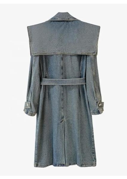                  High End Fashion Winter Loose Blue Denim Jacket Windbreaker Trench Ladies Long Coat for Women             