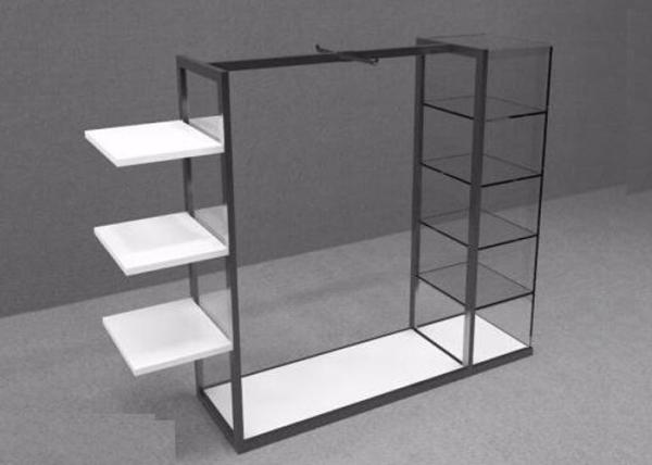 Island Style Clothing Display Rack With Metal Power Coated And Wooden Shelf